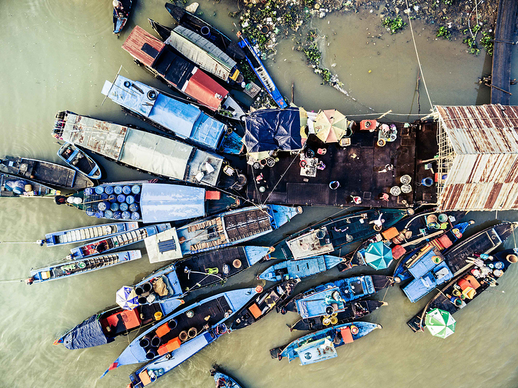 Hafen / Port Kampong Chhnang, Kambodscha / Cambodia (Luftbild mit einer Drohne)