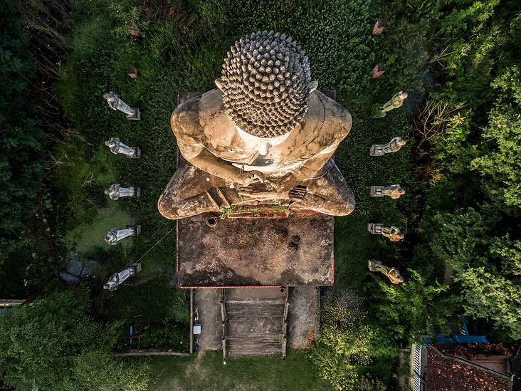 Buddha, Wat Ek Phnom, Kambodscha / Cambodia (Luftbild mit einer Drohne)