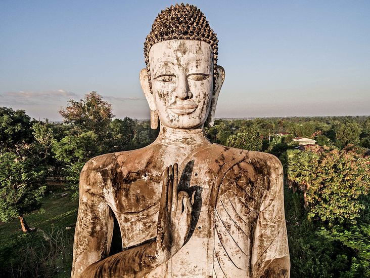 Buddha, Wat Ek Phnom, Kambodscha / Cambodia (Luftbild mit einer Drohne)