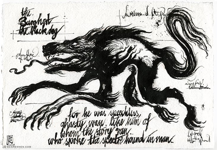 the Black Dog, Tusche auf Büttenpapier
