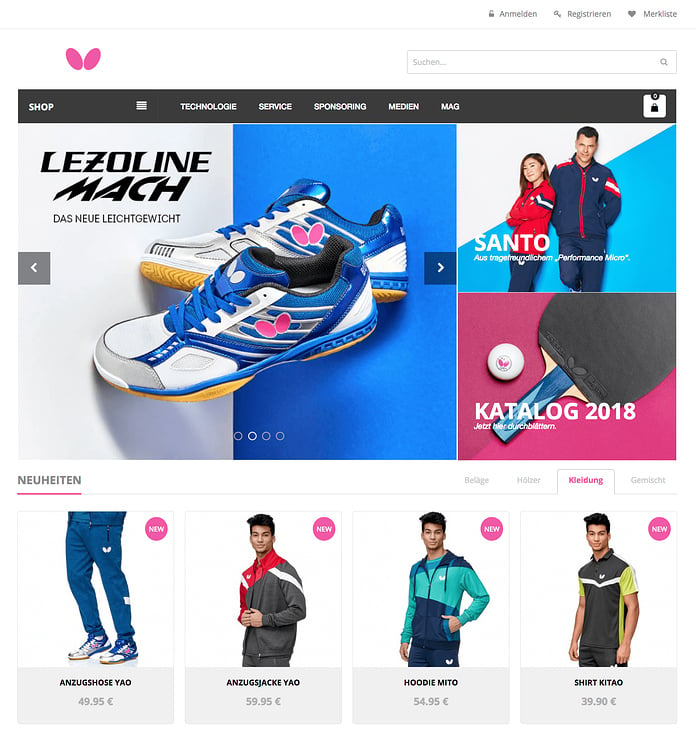 eShop-Startseite (Sportartikelmarketing)
