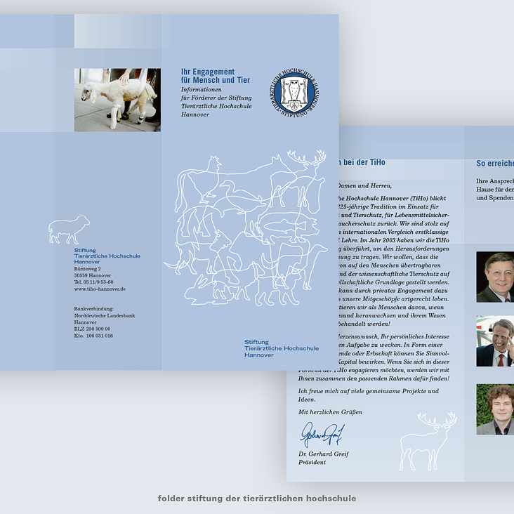 Folder für die Stiftung der Tierärztlichen Hochschule