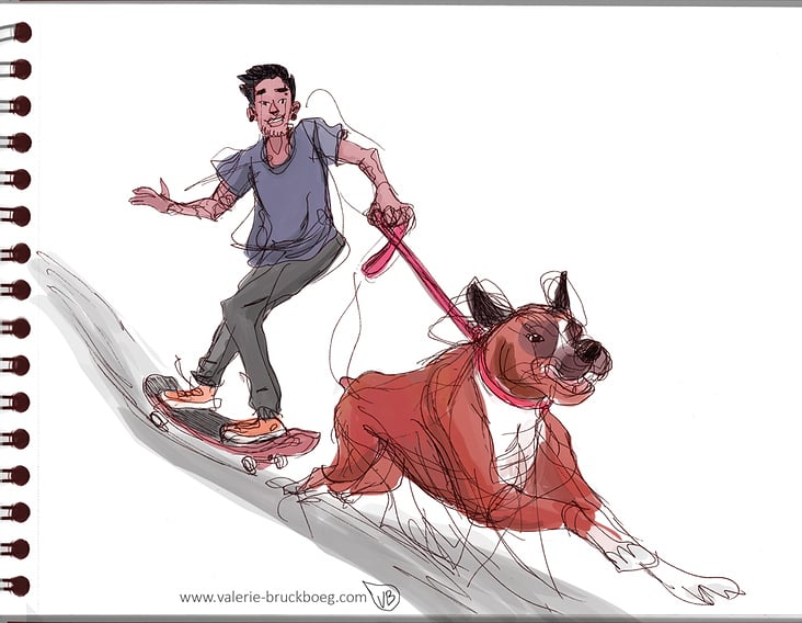 dogpulling skateboard