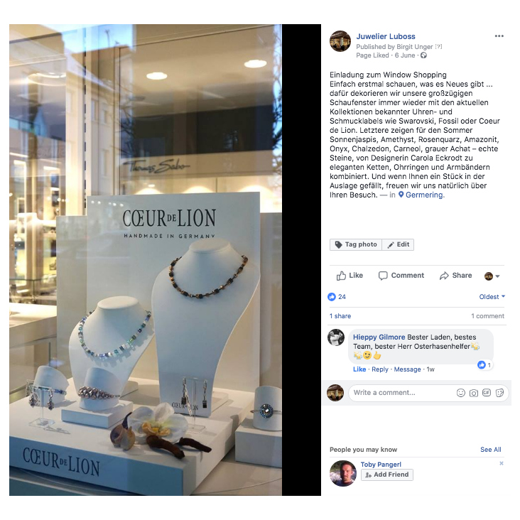 Facebook-Post für Juwelier Luboss