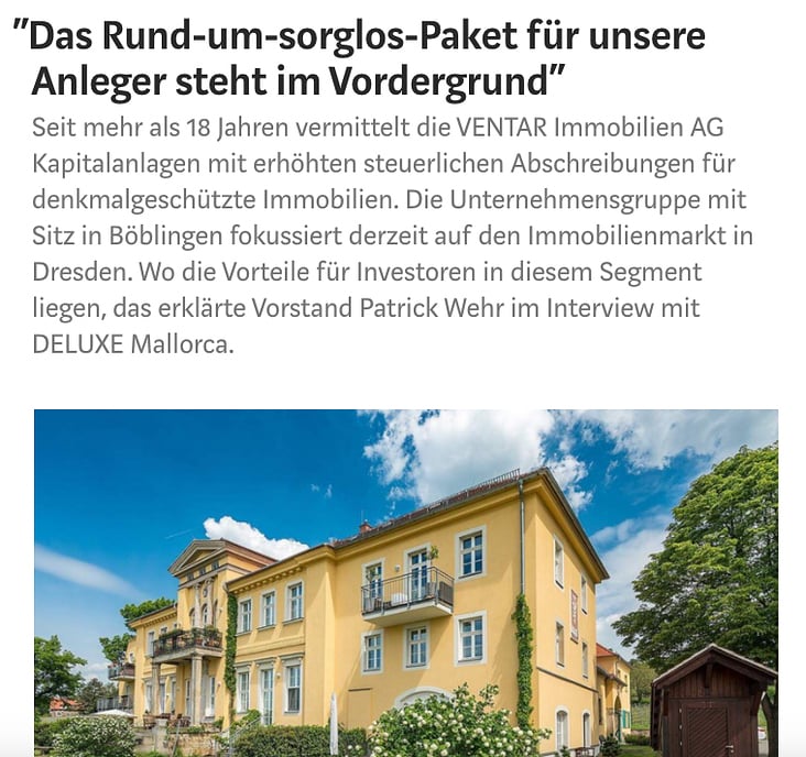 Blog für die VENTAR AG über denkmalgeschützte Immobilien in Dresden
