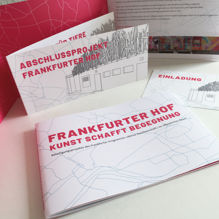 Broschüre »Frankfurter Hof – Kunst schafft Begegnung« in Zusammenarbeit mit KünstlerInnen der HFG Offenbach