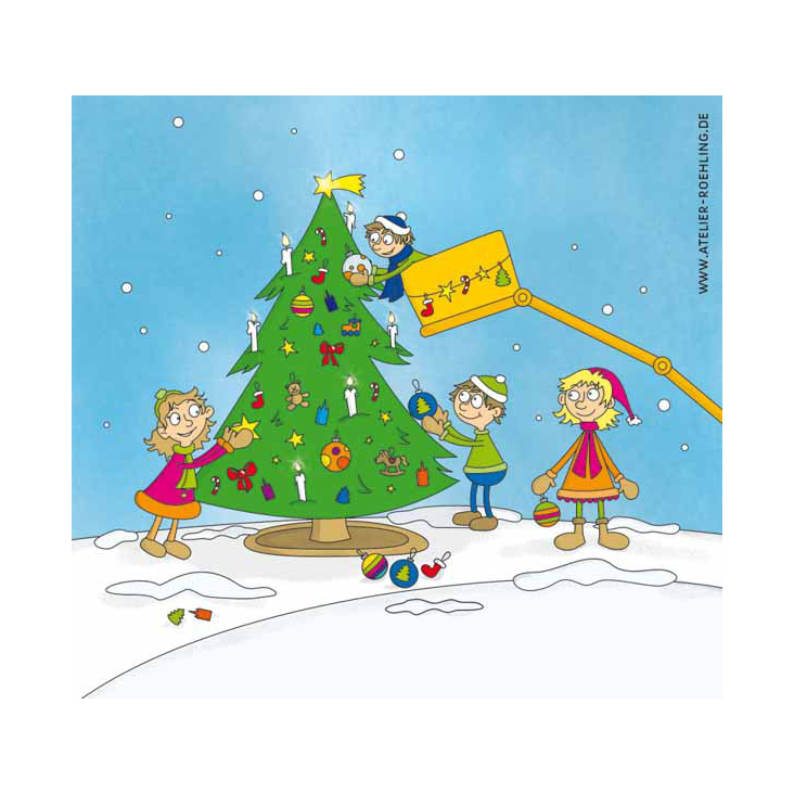 Kinderbuchillustration Weihnachtsbaumschmücken
