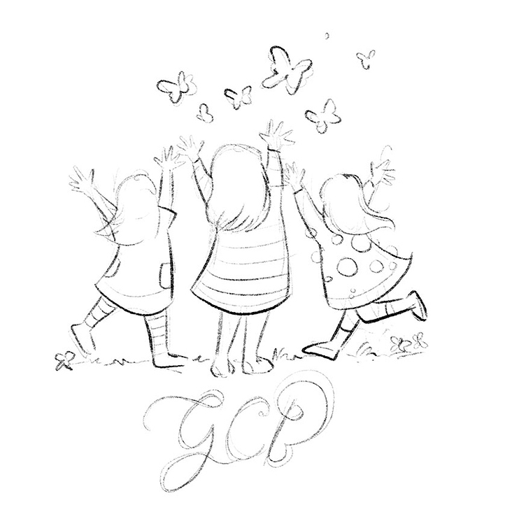 Illustration for Logo Design :: Girls Chasing Butterfly
