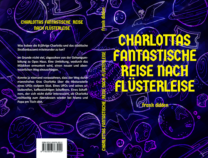covergestaltung für die dunkle science fiction komödie „Charlottas fantastische Reise nach Flüsterleise“