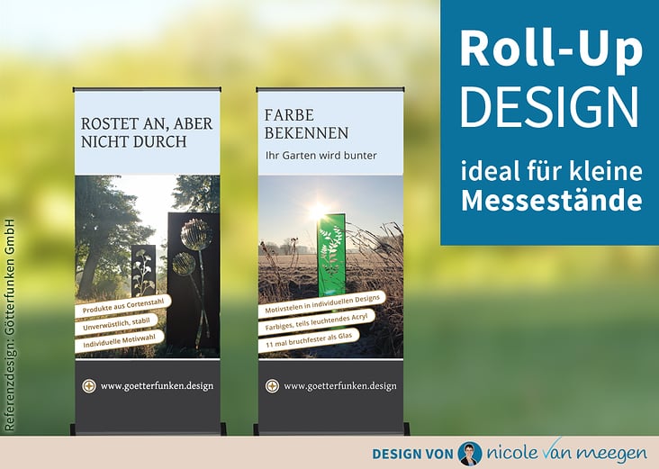 Roll-Up Design für kleine Messestände für die Götterfunken GmbH