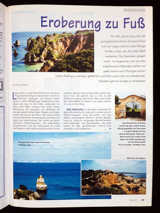 „Entdecken Sie Algarve“, Layout, Text und Fotos