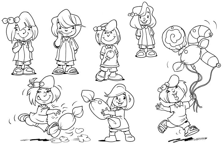 Figurenentwurf mit der Vorgabe, dass die Figur „Peppermint Patty“ der „Peanuts“ ähneln soll.