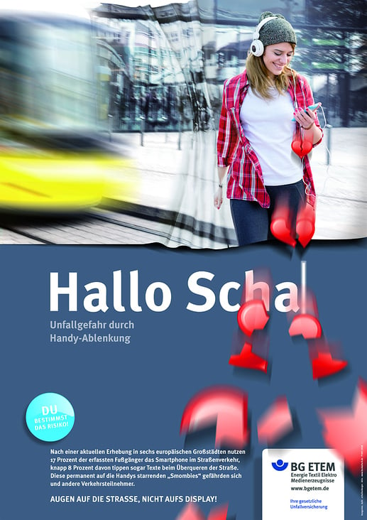 Plakat zum Thema „Handyablenkung im Straßenverkehr“