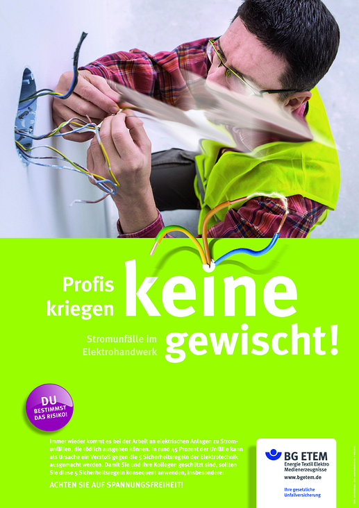 Plakat zum Thema „Stromunfälle im Elektrohandwerk“