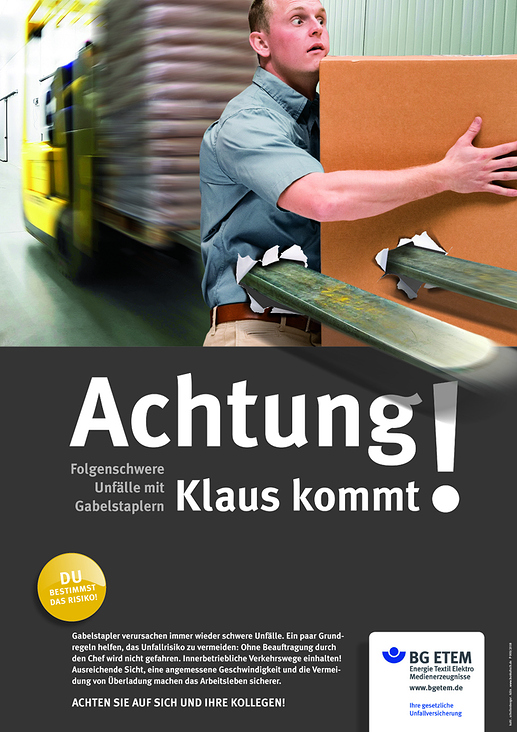 Plakat zum Thema „Unfälle mit Gabelstaplern“