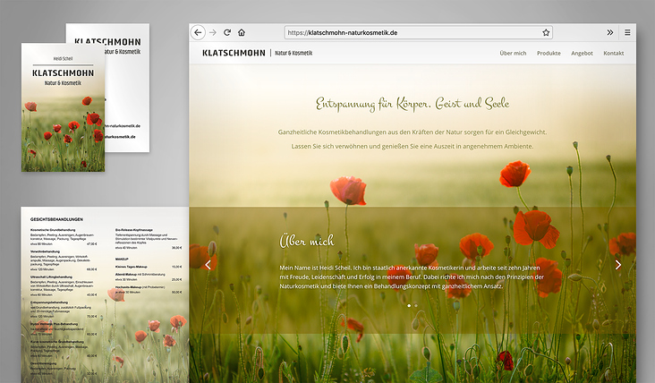 Klatschmohn Natur & Kosmetik – Website, Preisliste und Visitenkarten