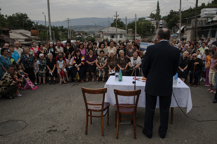 Candidate for a president of Nagorno Karabakh Bako Sahakyan is having meeting with people in Stepanakert.