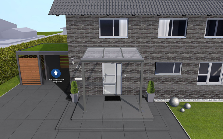 Vordach 3D Konfigurator mit auswählbarem Ambiente