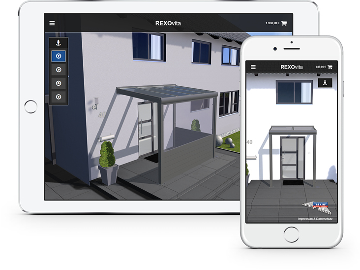 Der Vordach 3D Konfigurator kommt im Responsive Design!