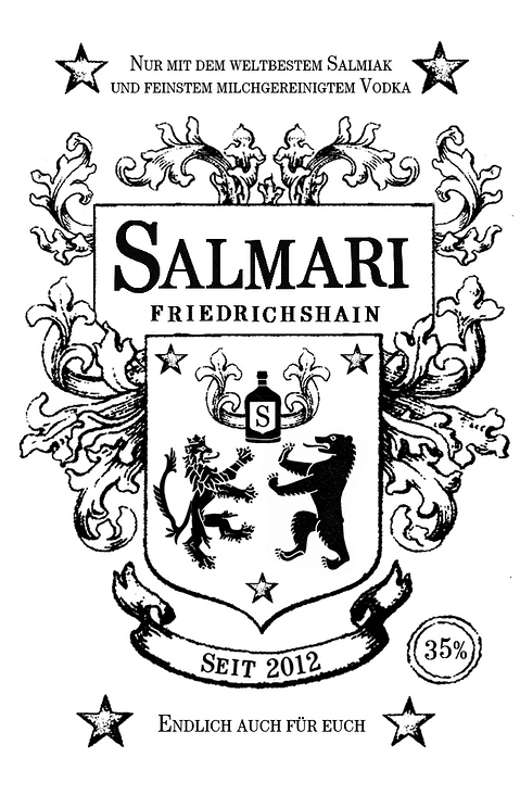 Label and Logo design for finnish and german co-operation project: Salmari. (Salzige lakrits Vodka)