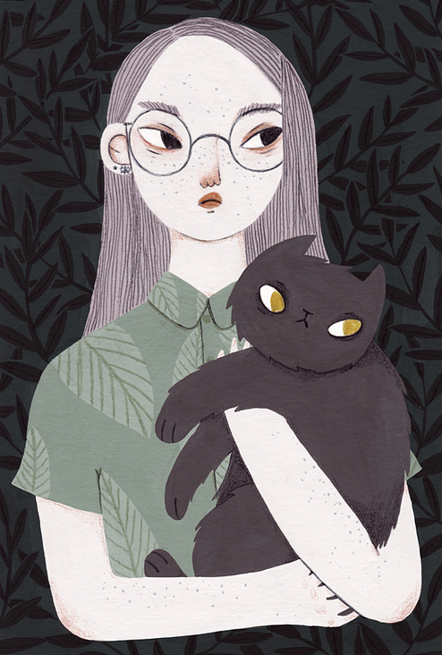 girl and cat