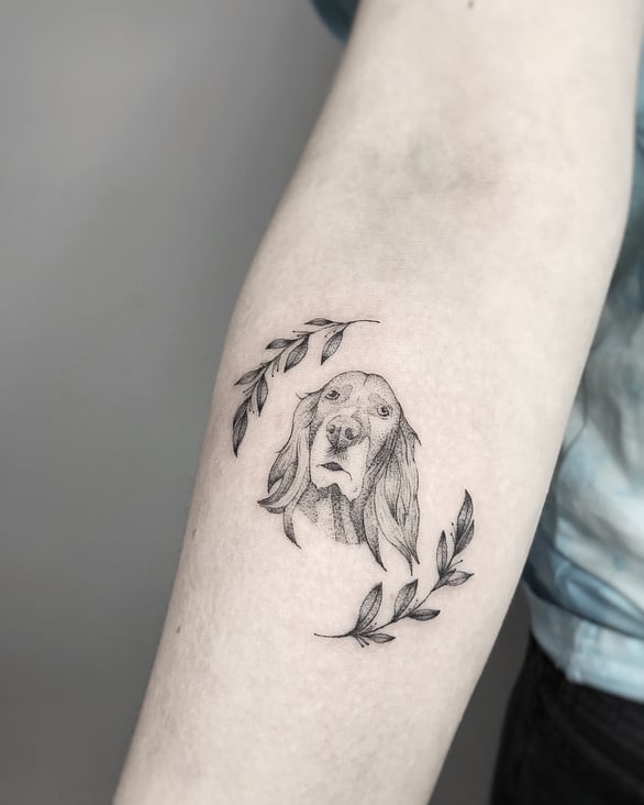 Dog Portrait Dotwork Tattoo