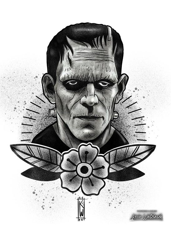 Digitale Schwarz-Weiß Illustration von Frankensteins Monster