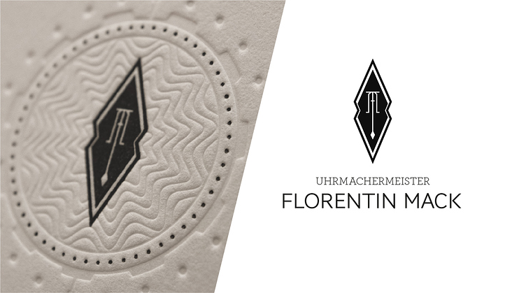 Uhrmachermeister Florentin Mack „Pendeluhr“ Monogram Logo & Letterpress VKs