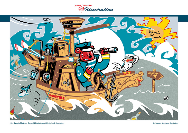 14 = Kaptain Mortimer Reginald Portholeson / Kinderbuch Illustration