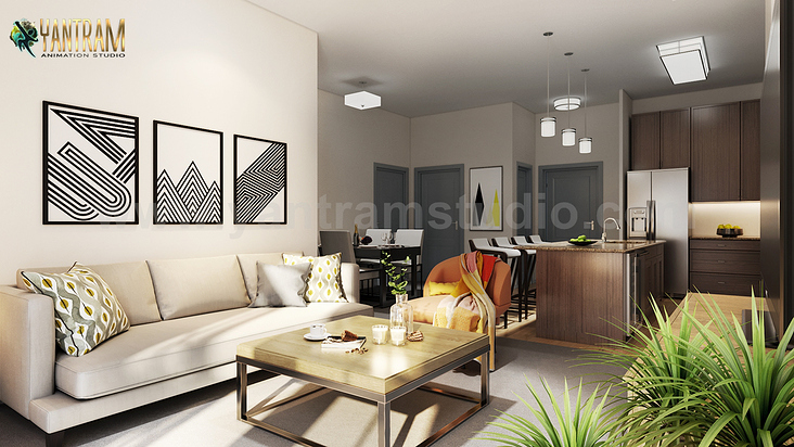 modern livingroom kitchen combo style of 3d interior design ideas by 3d architectural design