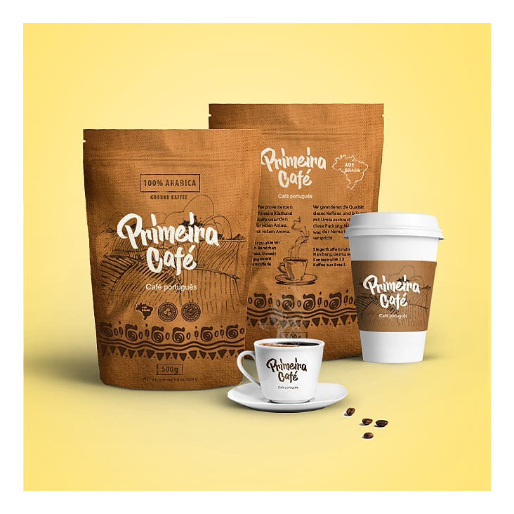 Logo design and packaging for Primeira Café.