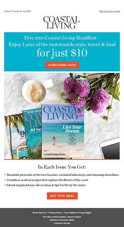 Coastal Living email. I created this composite, coded to be built dynamically by switching out the magazine covers