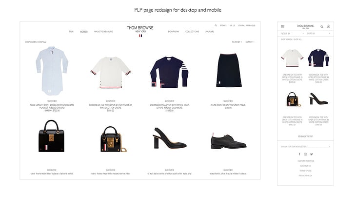 Thom Browne PLP redesign