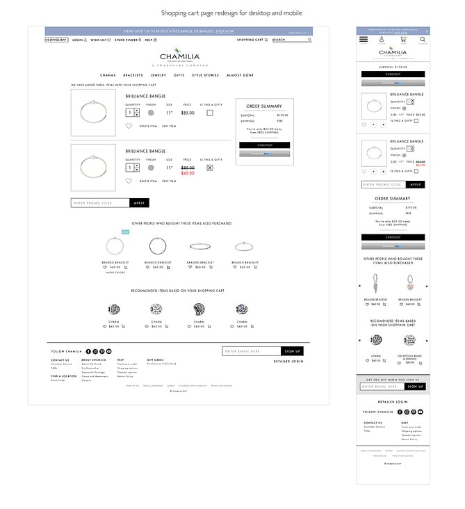 Chamilia.com (A Swarovski Company) Shopping Cart redesign