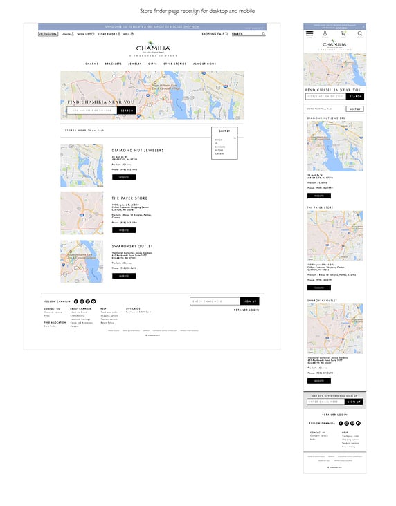 Chamilia.com (A Swarovski Company) Store Finder page redesign