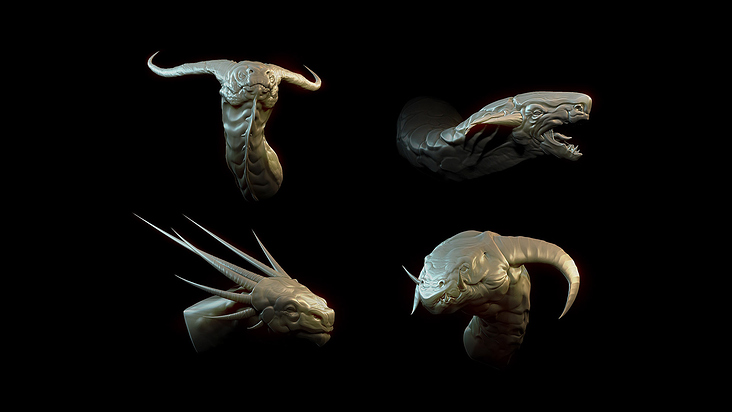 dragon heads – highpoly sculpts (ZBrush)