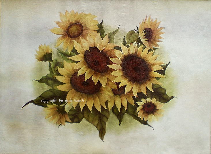 Sonnenblumen, Öl auf Leinwand