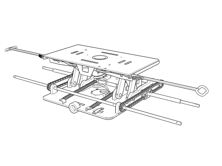 Höhenverstellbarer Stützbock zum Fixieren von LKW-Sattelaufliegern auf Güterwägen im Eisenbahnverkehr