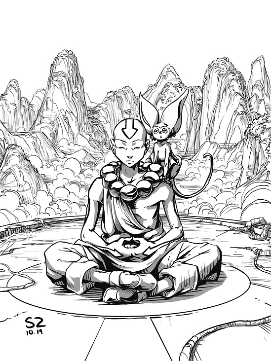 Aang meditating