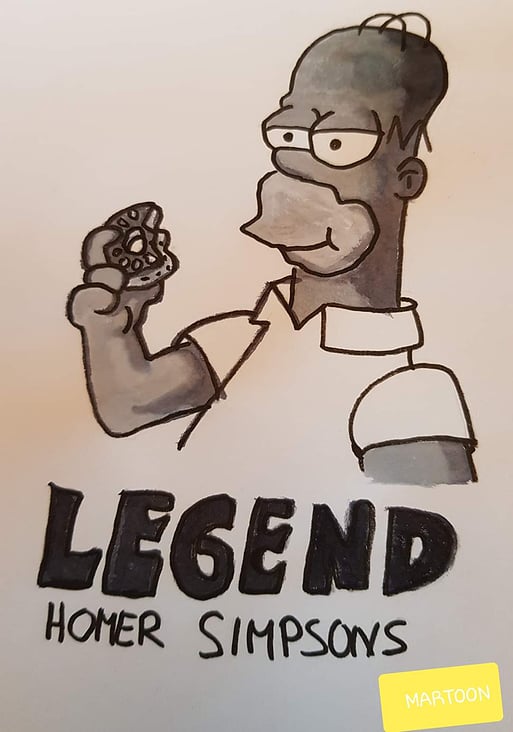 Tag-15 -Inktober: Sie sehen, eine „Legende“ der Fernsehserien: „Homer Simpson“  in schwarz/weiß.
