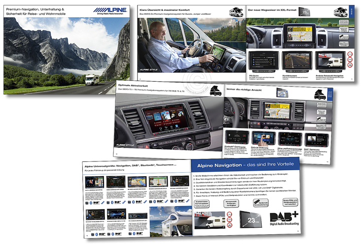 Broschüre Navigation, Unterhaltung & Sicherheit für Reise- und Wohnmobile, Alpine Electronics