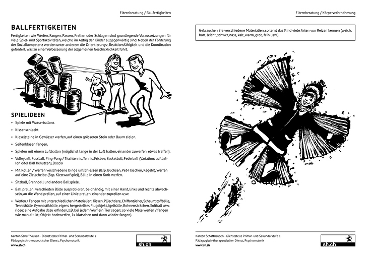 Illustrationen für Elternblätter der Psychomotorik Schaffhausen