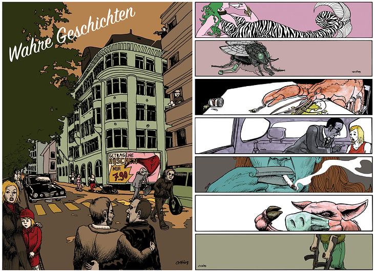 Wöchentliche Illustrationen für den Fortsetzungsroman «Wahre Geschichten» von Brigitte Schmid-Gugler