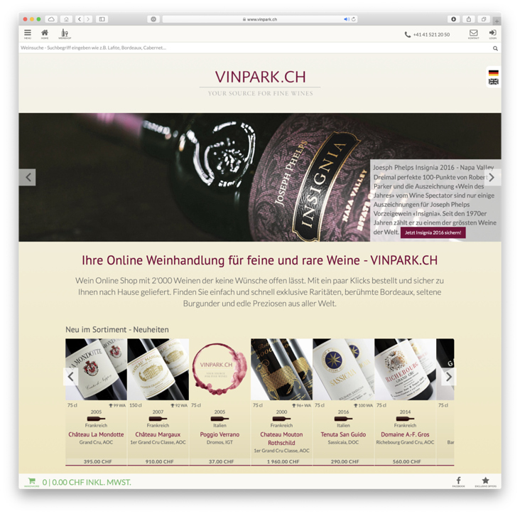 Startseite des Webshops