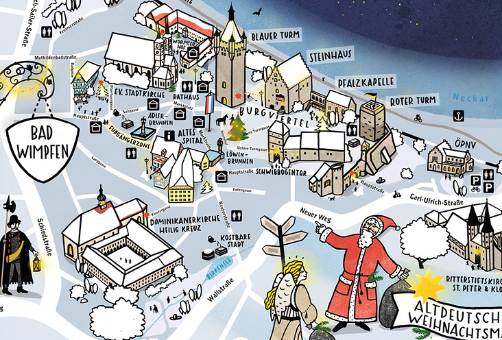 handgezeichneter Stadtplan Weihnachten
