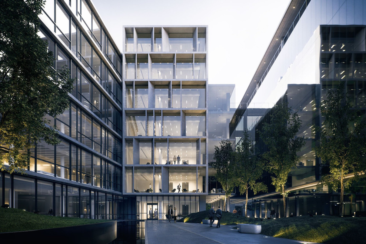 Architekturvisualisierung eines Bürogebäudes in Frankfurt.