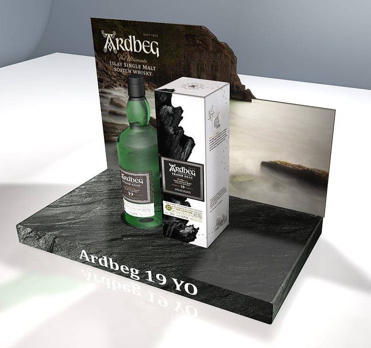 Design und Illustration Ardbeg Whiskey Thekendisplay