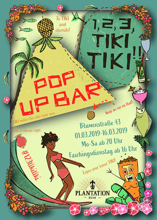 Flyer der 1,2,3, Tiki, Tiki!!! Pop-Up Bar 2019