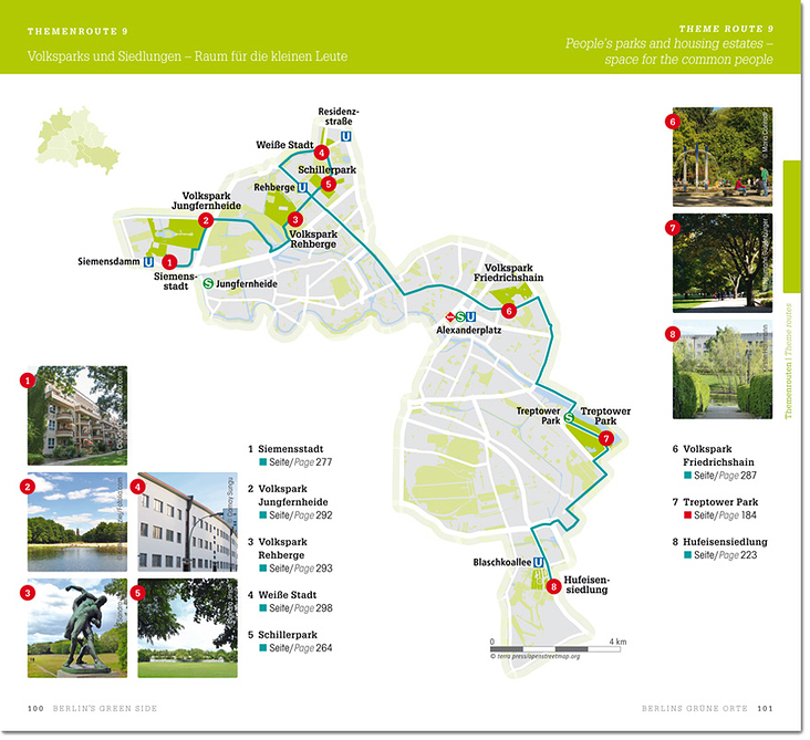 Kartenseite Themenroute Volksparks und Siedlungen