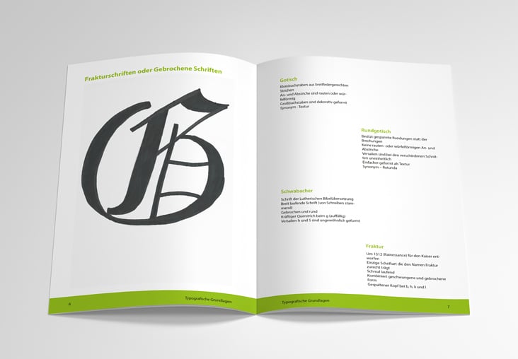 Inhalt der Broschüre über Typografie